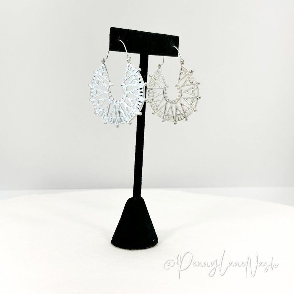 Vintage Silver Compass Sun Hoop Earrings - Picture 2 of 8